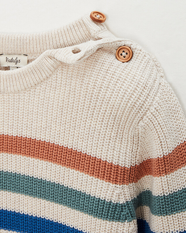 Pull enfant rayé en coton Coloris naturel chiné Natalys