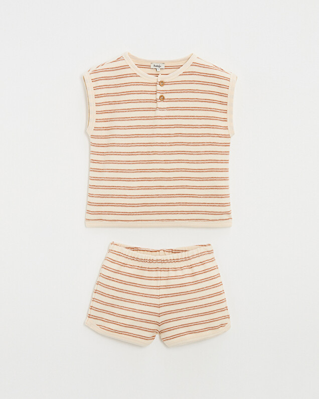Pyjama 2 pièces enfant en éponge Rayures coloris écru Natalys