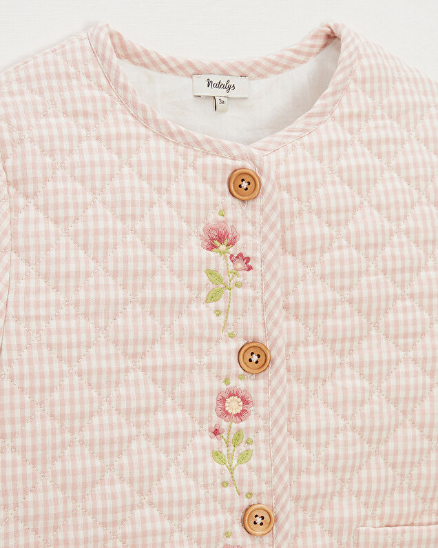 Veste enfant brodée matelassée Vichy coloris craie Natalys