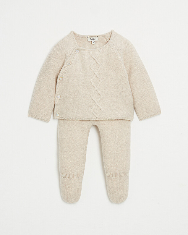 Ensemble en laine Mérinos Coloris beige chiné Natalys