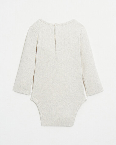 Body brod&eacute; &agrave; c&ocirc;tes manches longues Coloris beige chin&eacute;  Natalys