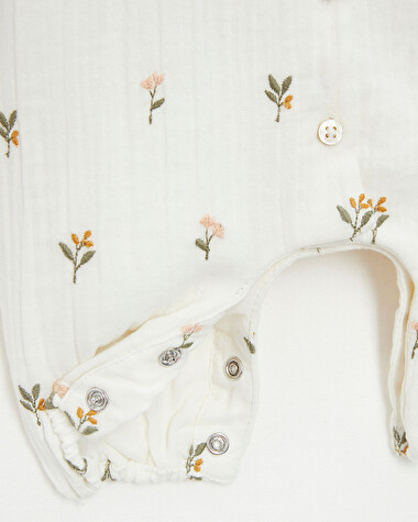 Combinaison longue en gaze de coton Brod&eacute;e fleurs  Natalys