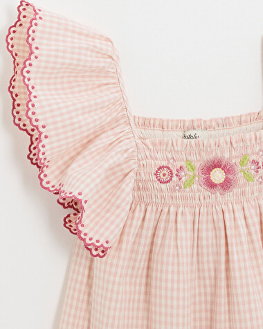 Robe enfant en vichy brod&eacute;e Coloris craie  Natalys