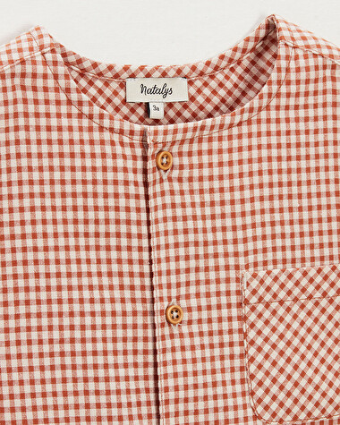 Chemise enfant manches courtes Vichy coloris beige clair  Natalys