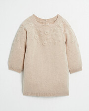 Robe enfant en laine M&eacute;rinos brod&eacute;e Coloris beige chin&eacute;  Natalys