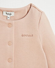 Cardigan en molleton brodé Bonheur Coloris bois de rose Natalys