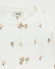 Combinaison longue en gaze de coton Brod&eacute;e fleurs  Natalys