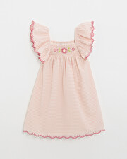 Robe enfant en vichy brodée Coloris craie Natalys