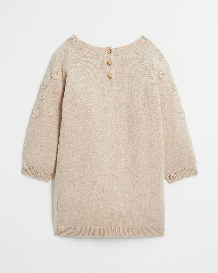 Robe enfant en laine M&eacute;rinos brod&eacute;e Coloris beige chin&eacute;  Natalys