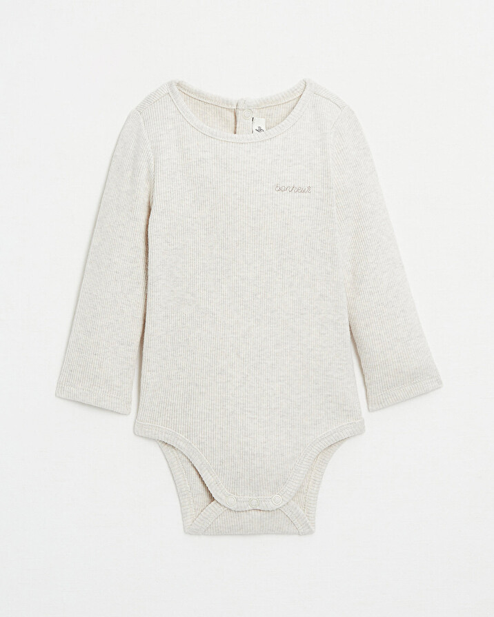 Body brodé à côtes manches longues Coloris beige chiné Natalys