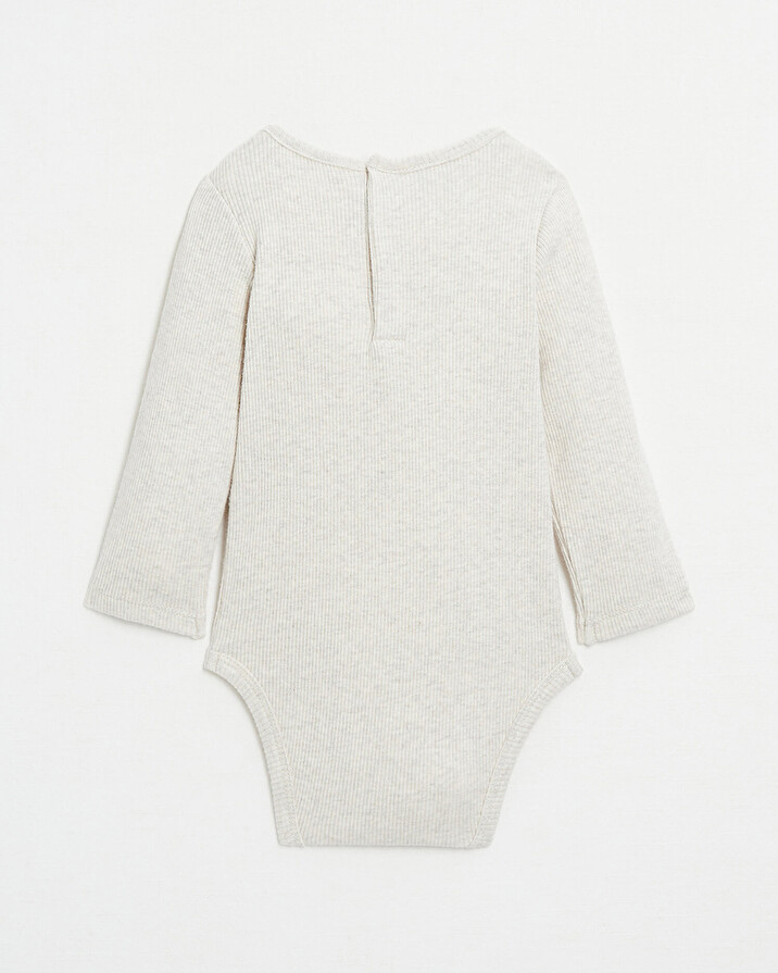 Body brodé à côtes manches longues Coloris beige chiné Natalys