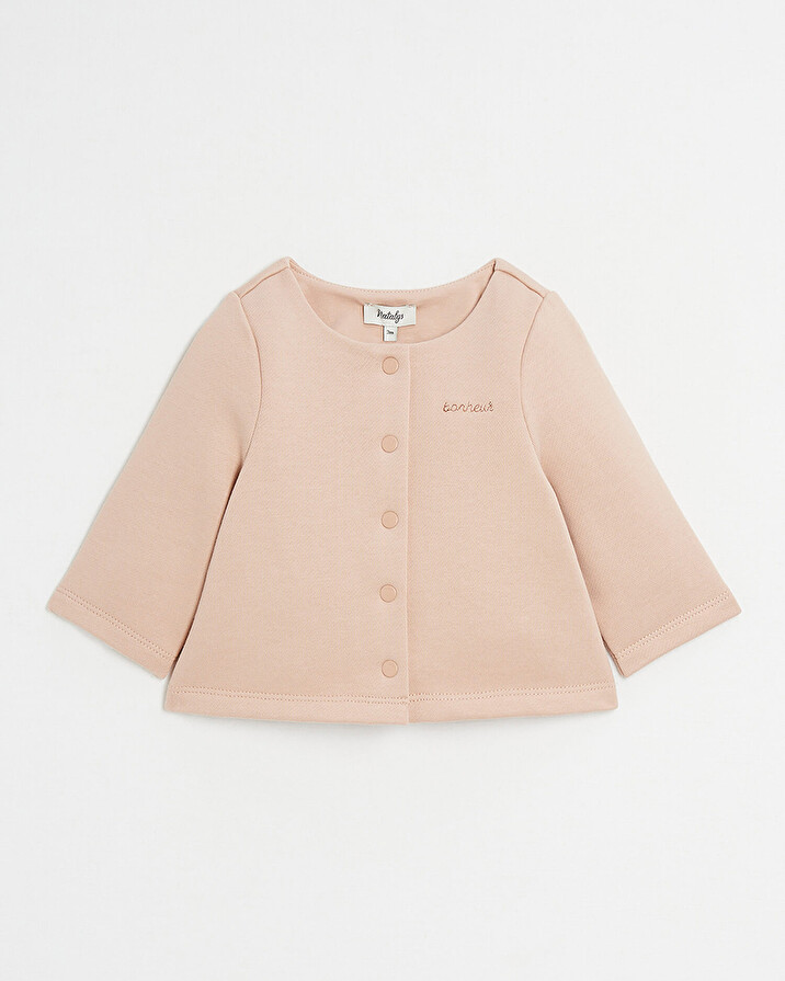 Cardigan en molleton brodé Bonheur Coloris bois de rose Natalys