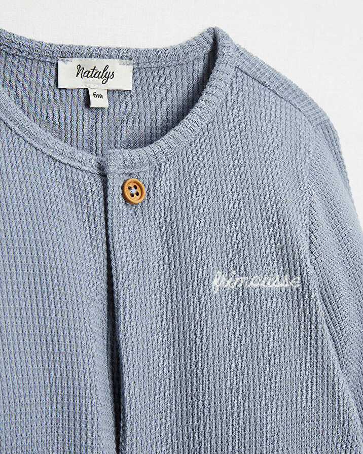 Grenouillère en nid d'abeille brodée Coloris bleu minéral Natalys