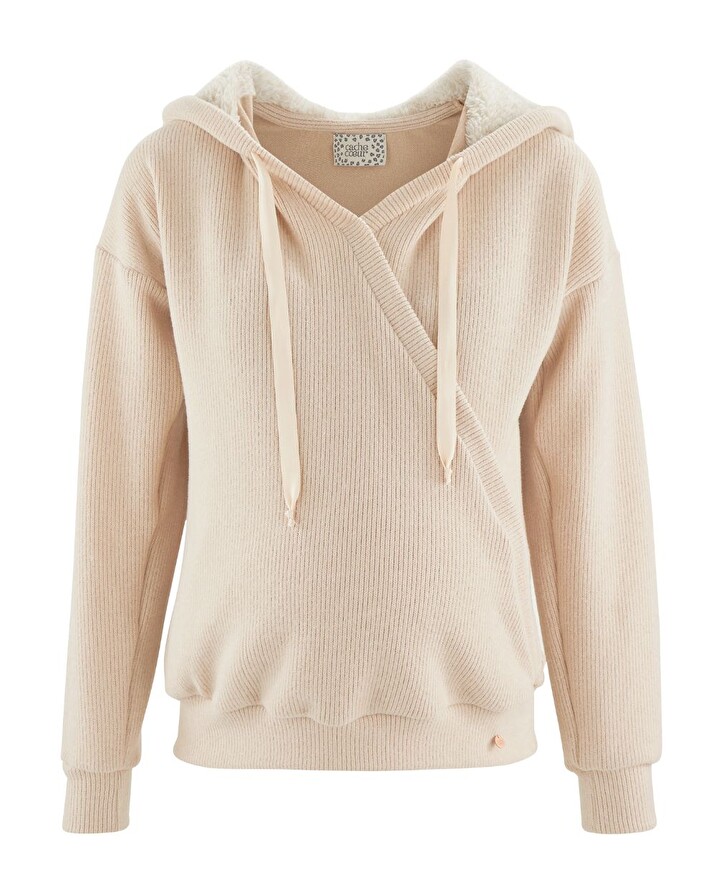 Sweat à capuche de grossesse Coloris avoine Cache coeur
