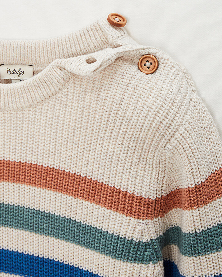 Pull enfant rayé en coton Coloris naturel chiné Natalys