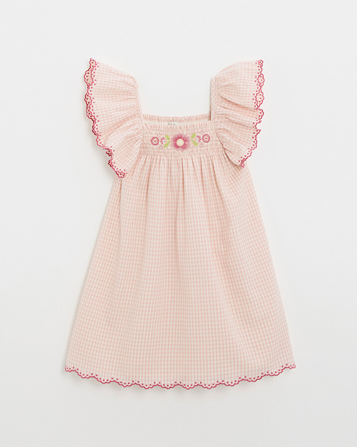 Robe enfant en vichy brodée Coloris craie Natalys