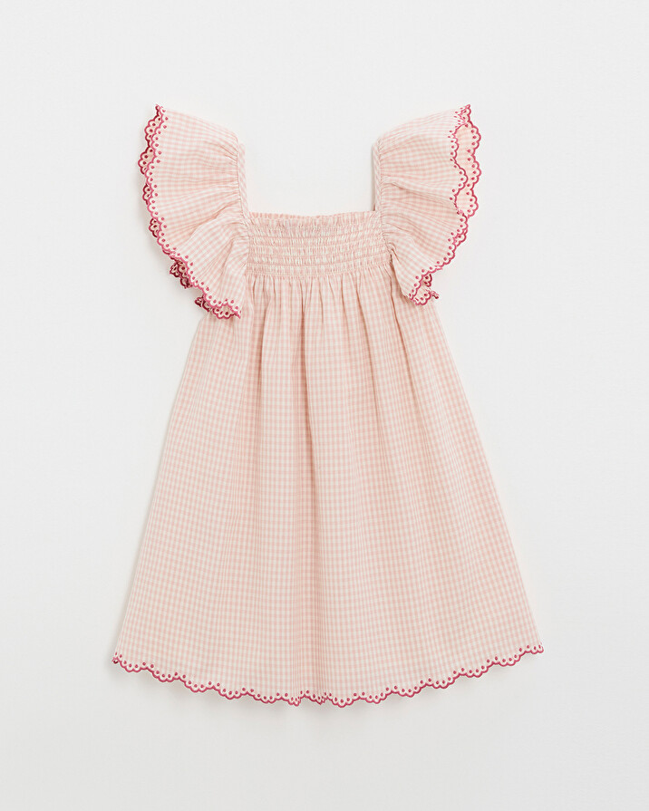 Robe enfant en vichy brodée Coloris craie Natalys