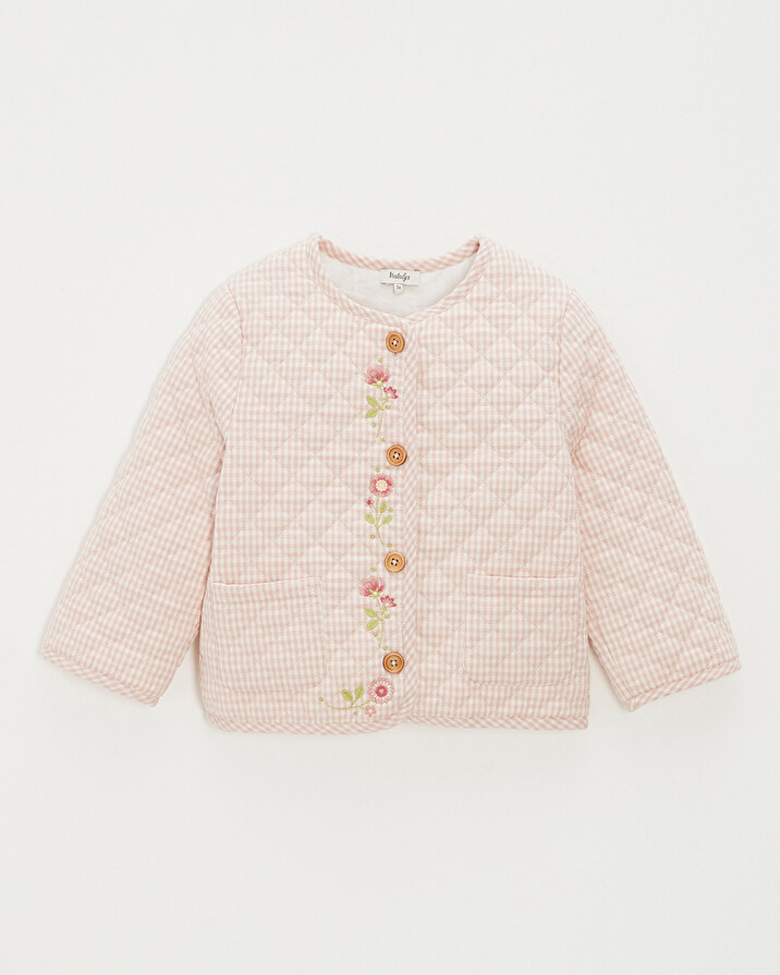 Veste enfant brodée matelassée Vichy coloris craie Natalys
