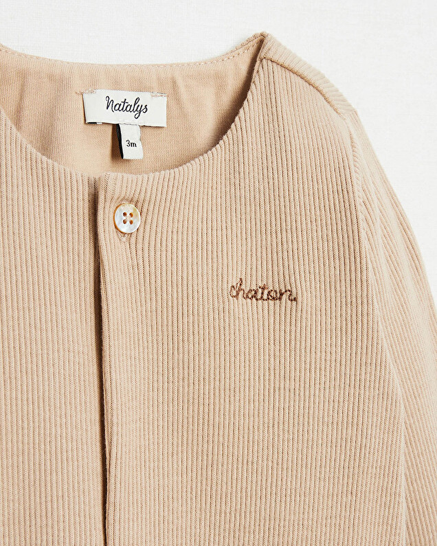Grenouillère brodée chaton Coloris camel  Natalys