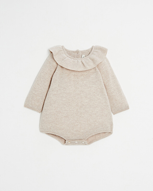 Barboteuse en laine Mérinos Coloris beige chiné  Natalys