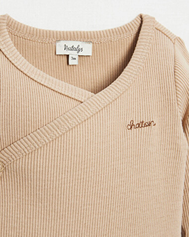 Body crois&eacute; brod&eacute; Chaton Coloris camel  Natalys