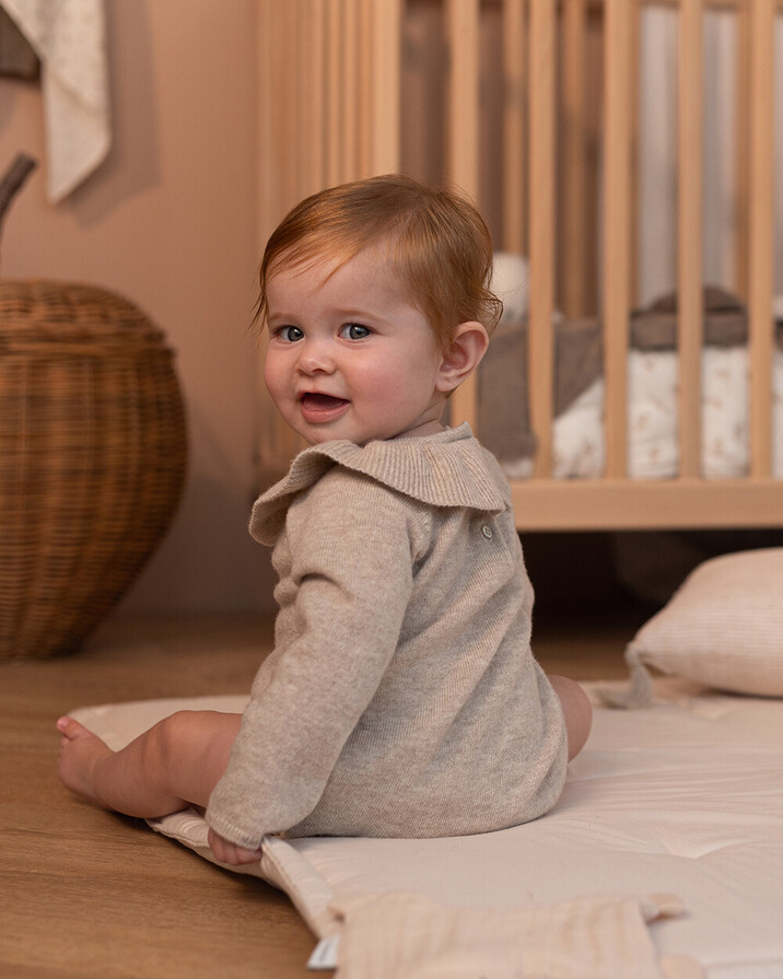 Barboteuse en laine Mérinos Coloris beige chiné Natalys