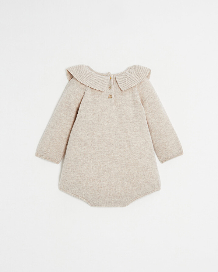 Barboteuse en laine Mérinos Coloris beige chiné Natalys