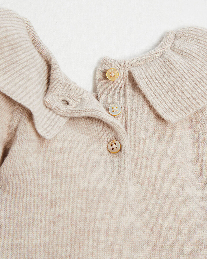 Barboteuse en laine Mérinos Coloris beige chiné Natalys