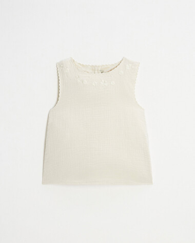 Blouse sans manches brod&eacute;e Coloris naturel  Natalys