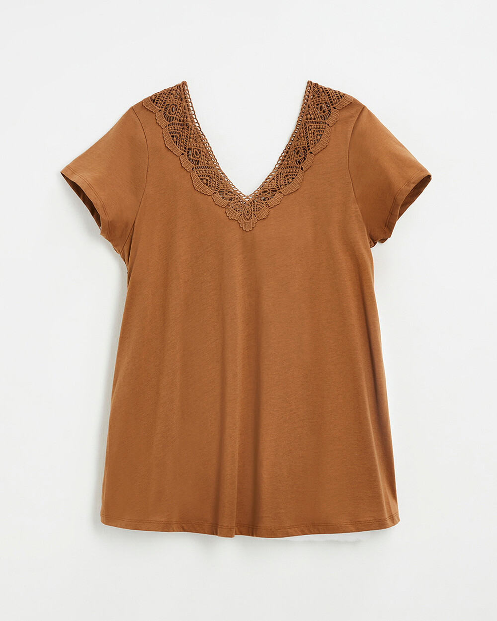Tee-shirt camel finition dentelle En coton bio  Natalys