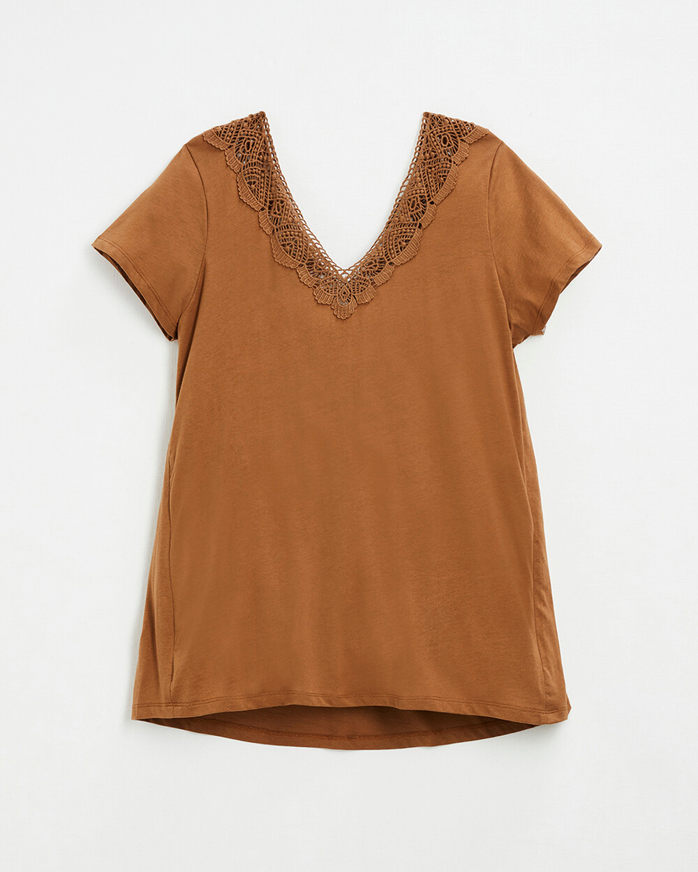 Tee-shirt camel finition dentelle En coton bio  Natalys