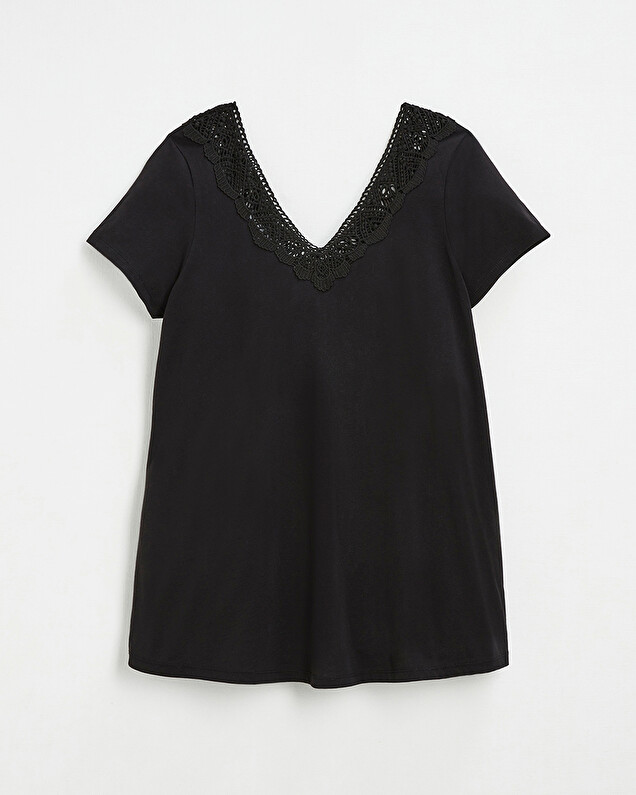 Tee-shirt noir finition dentelle En coton bio  Natalys