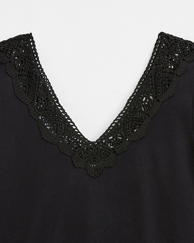 Tee-shirt noir finition dentelle En coton bio  Natalys