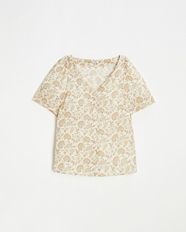 Blouses en cr&ecirc;pe Imprim&eacute; fleurs indiennes  Natalys