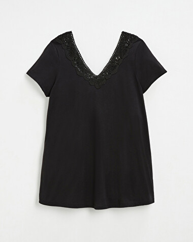 Tee-shirt noir finition dentelle En coton bio  Natalys