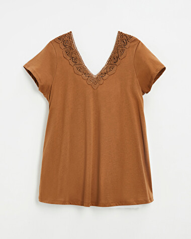 Tee-shirt camel finition dentelle En coton bio  Natalys