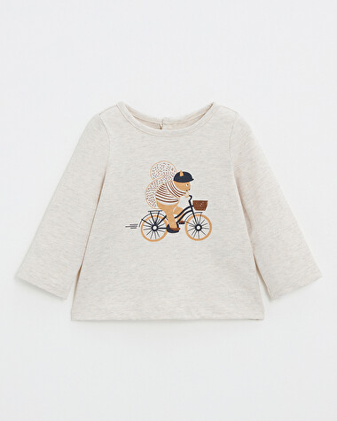 T-shirt manches longues anim&eacute; Coloris beige chin&eacute;  Natalys