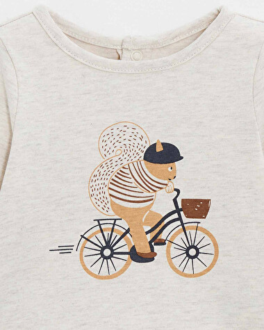 T-shirt manches longues anim&eacute; Coloris beige chin&eacute;  Natalys