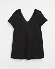 Tee-shirt noir finition dentelle En coton bio Natalys