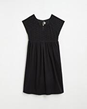 Robe noire à broderies anglaises En coton bio Natalys