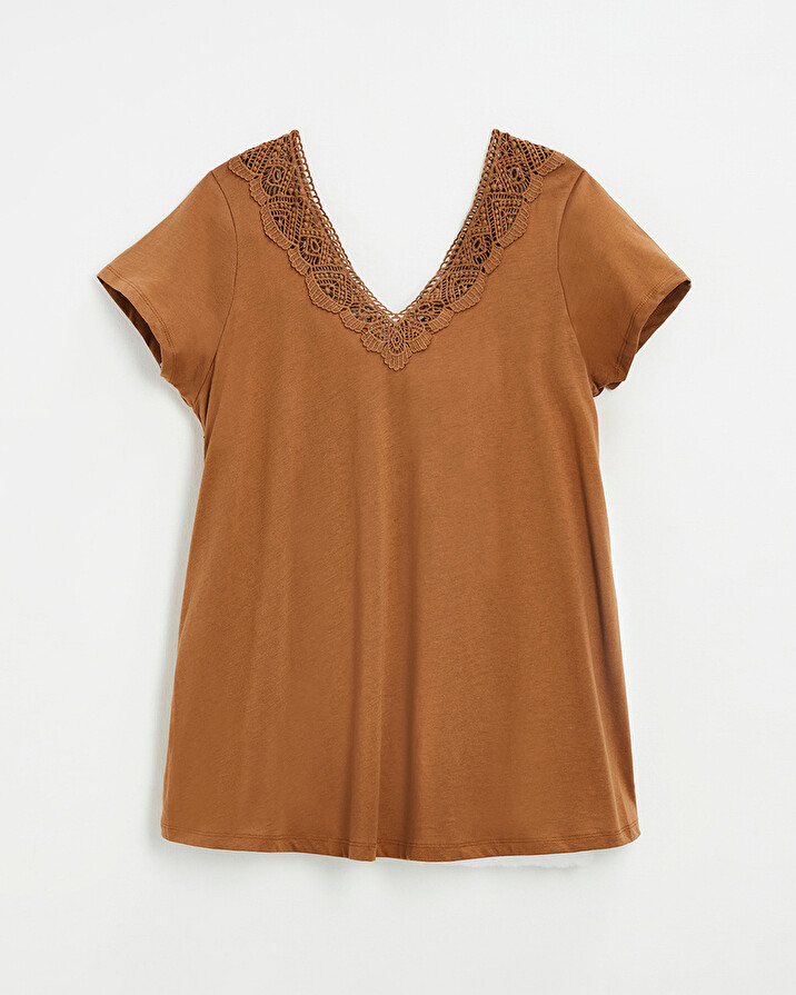 Tee-shirt camel finition dentelle En coton bio  Natalys