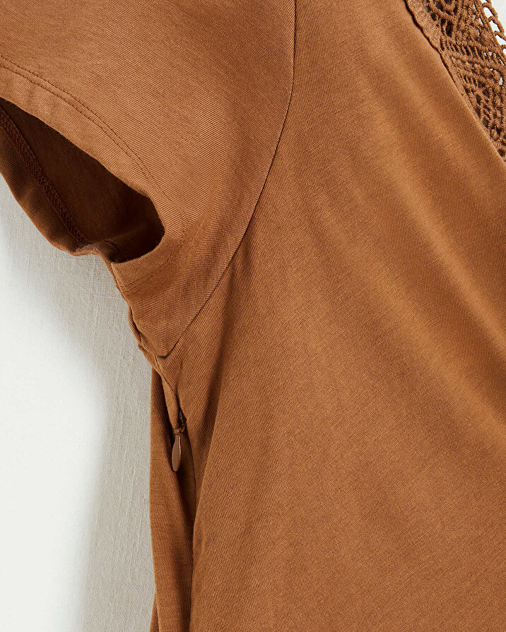Tee-shirt camel finition dentelle En coton bio  Natalys