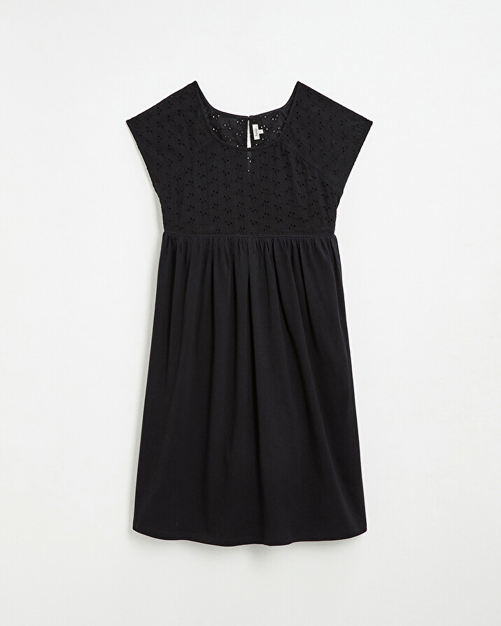 Robe noire à broderies anglaises En coton bio Natalys