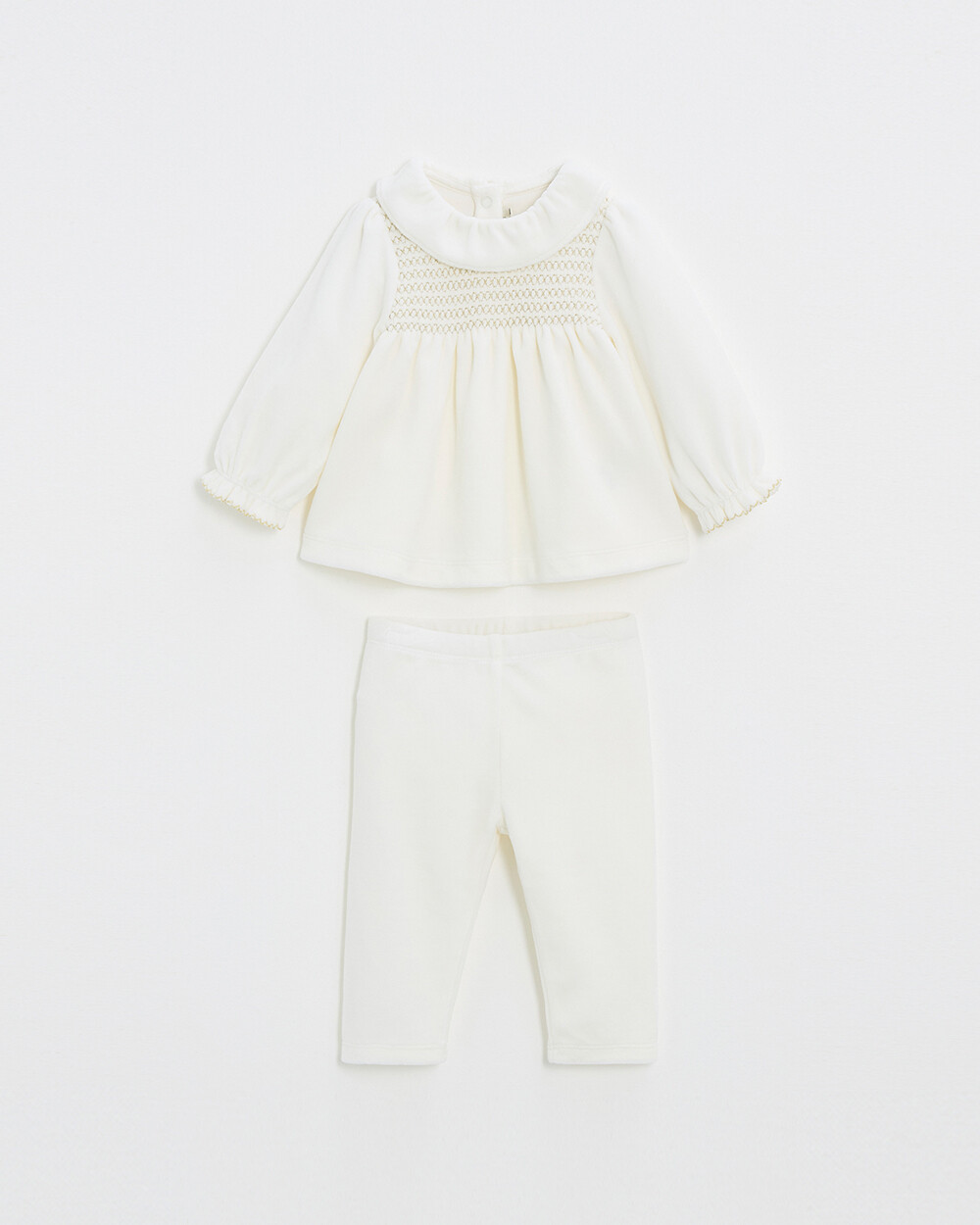 Pyjama deux pièces en velours smocké Coloris écru Natalys