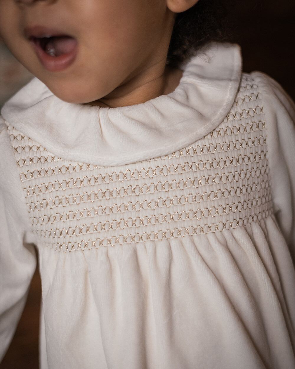Pyjama deux pièces en velours smocké Coloris écru Natalys