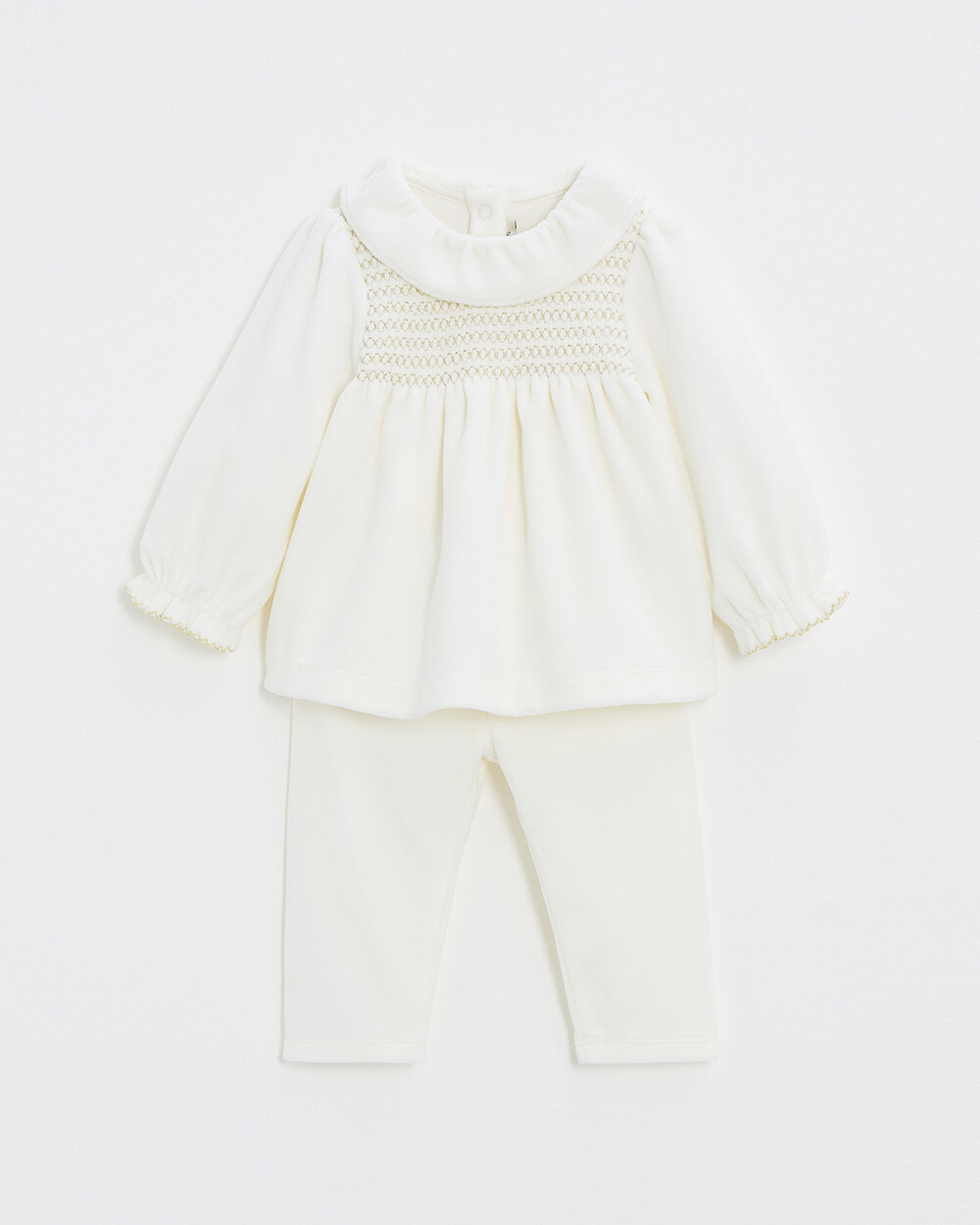 Pyjama deux pièces en velours smocké Coloris écru Natalys