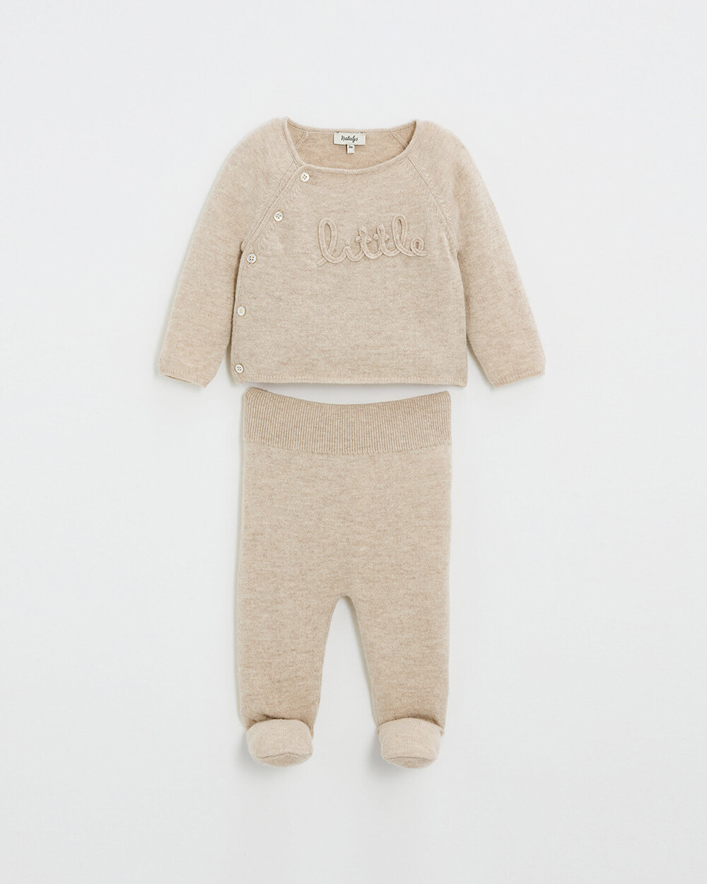 Ensemble brod&eacute; en laine m&eacute;rinos Coloris Beige  Natalys