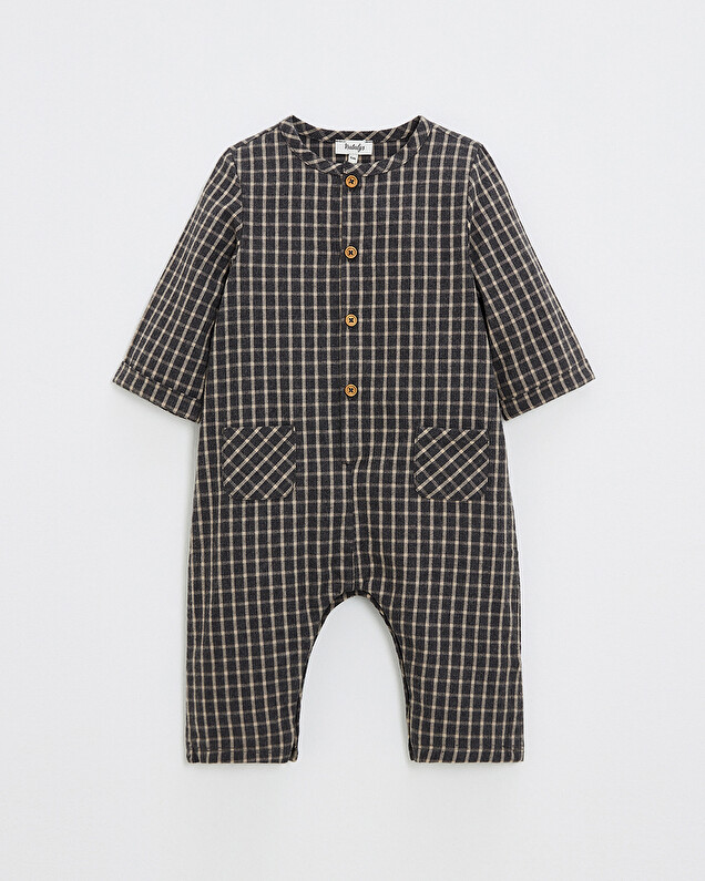 Pyjama une pièce en flanelle Coloris gris anthracite chiné Natalys