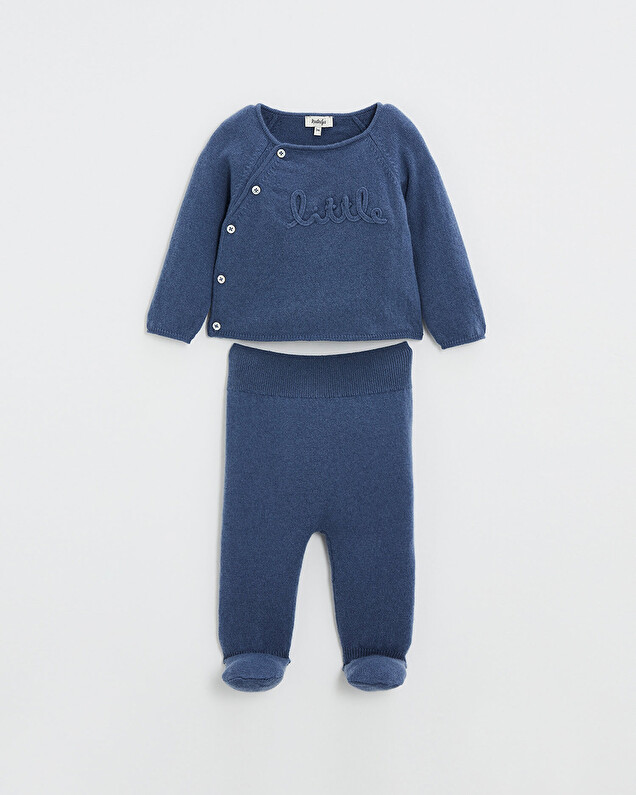 Ensemble brodé en laine mérinos Coloris Bleu  Natalys