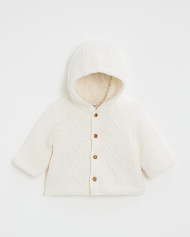 Veste à capuche en laine mérinos Coloris Ecru  Natalys
